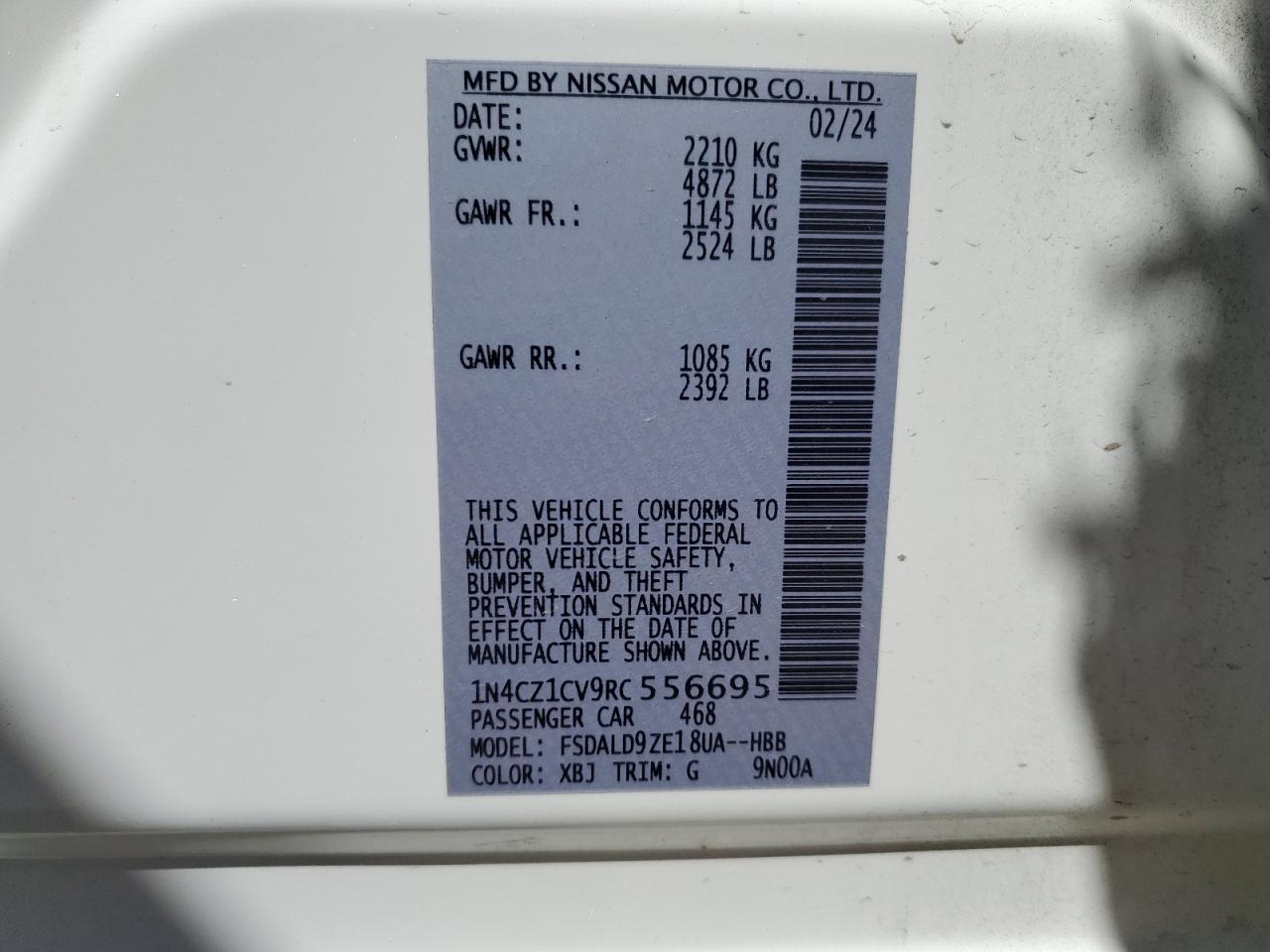 2024 Nissan Leaf Sv Plus VIN: 1N4CZ1CV9RC556695 Lot: 69387905