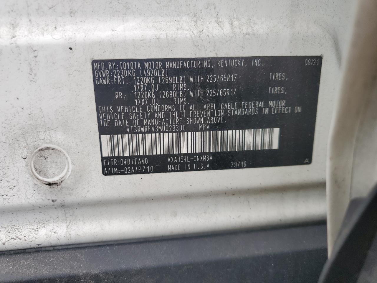 2021 Toyota Rav4 Xle VIN: 4T3RWRFV3MU029300 Lot: 66450755