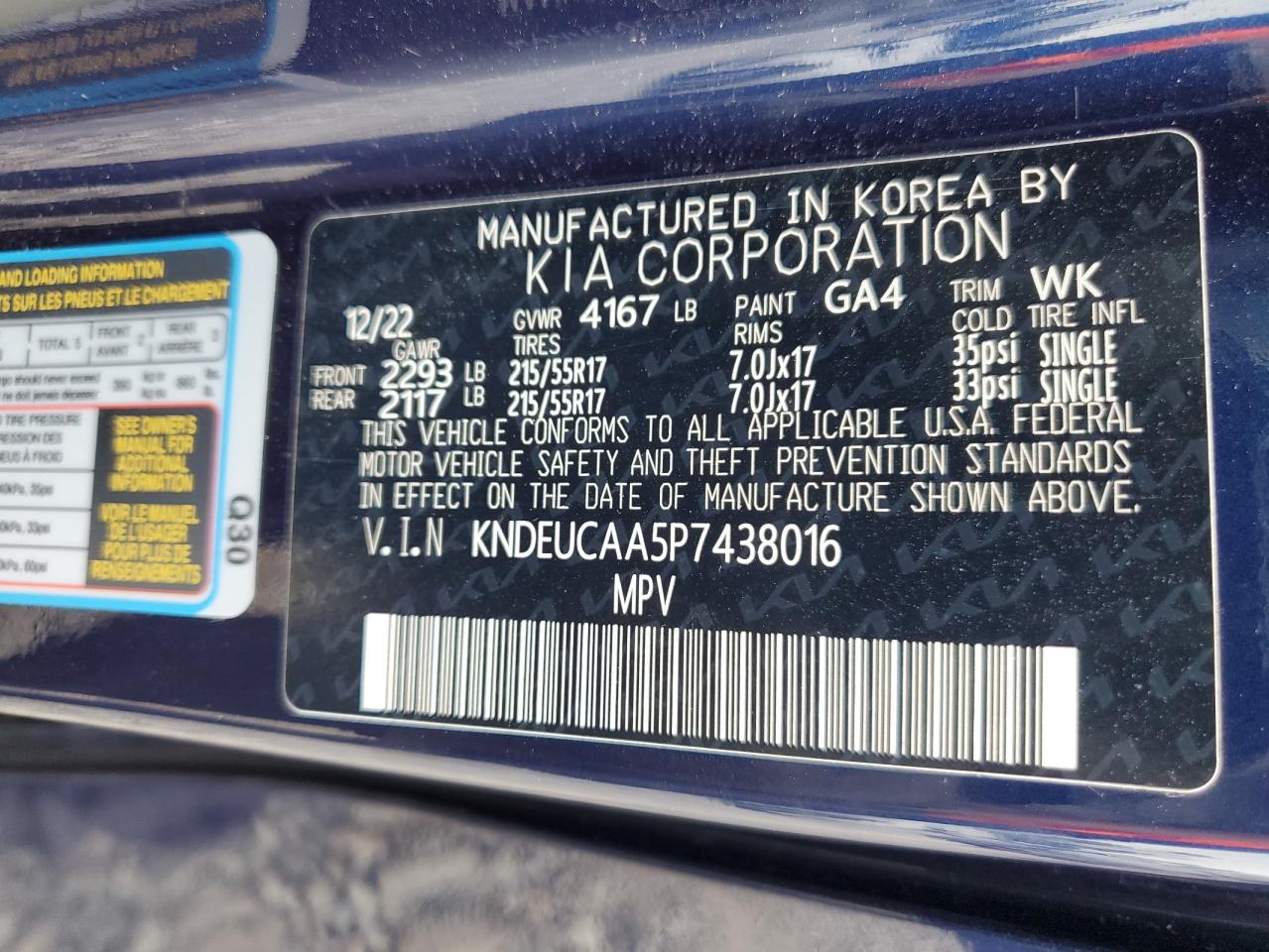 2023 Kia Seltos S VIN: KNDEUCAA5P7438016 Lot: 70833355