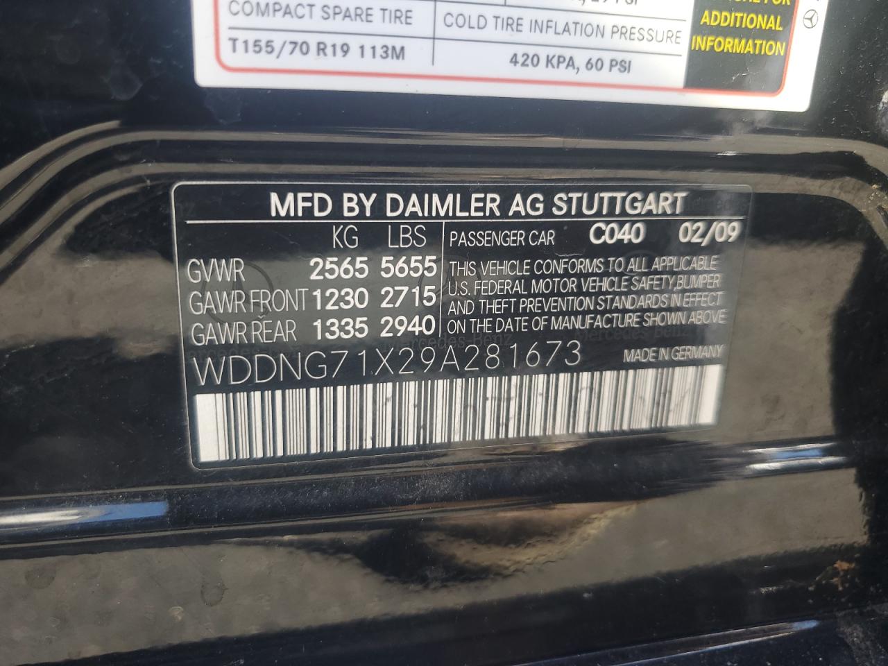 2009 Mercedes-Benz S 550 VIN: WDDNG71X29A281673 Lot: 69708365