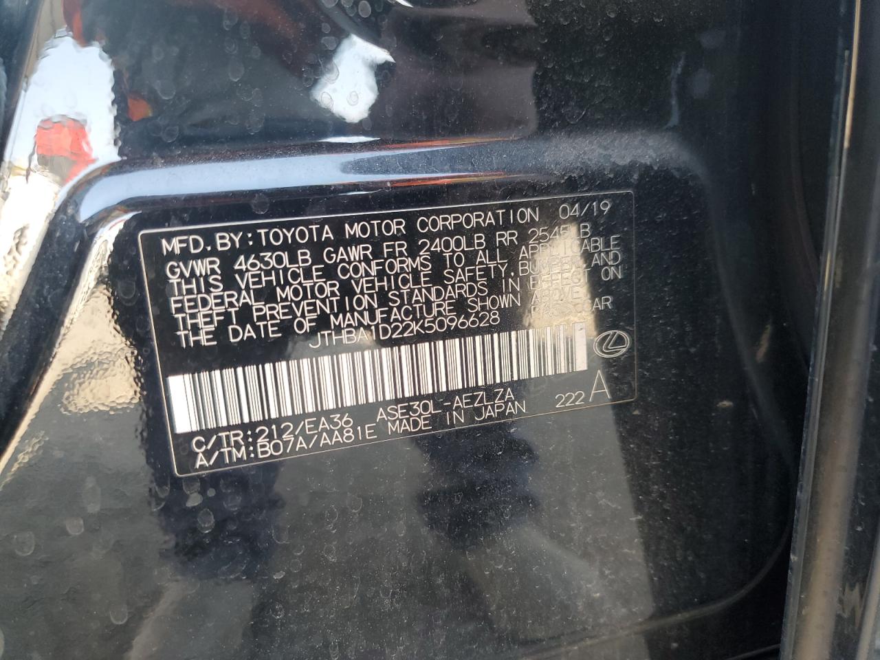 JTHBA1D22K5096628 2019 Lexus Is 300