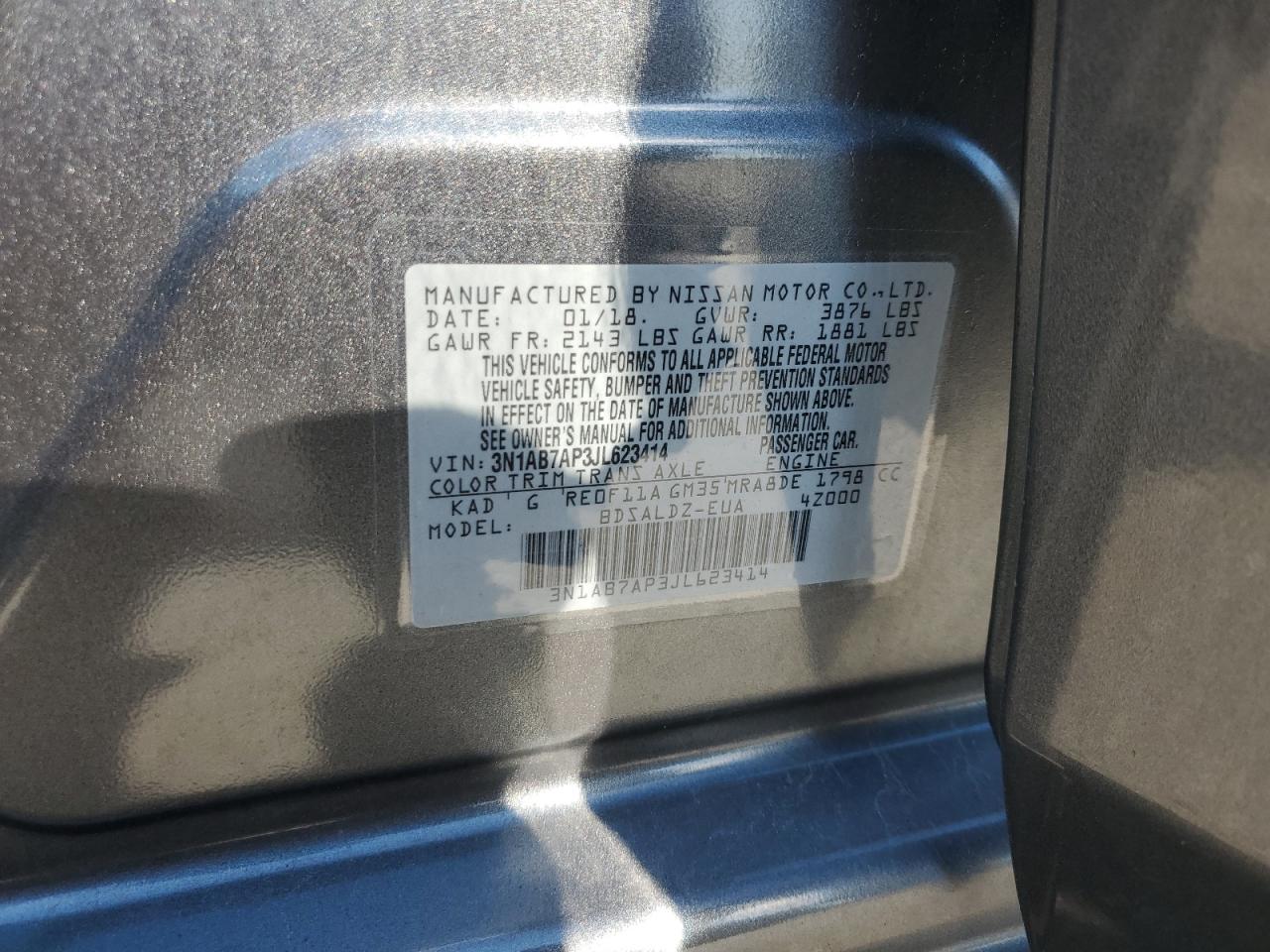 2018 Nissan Sentra S VIN: 3N1AB7AP3JL623414 Lot: 70765035