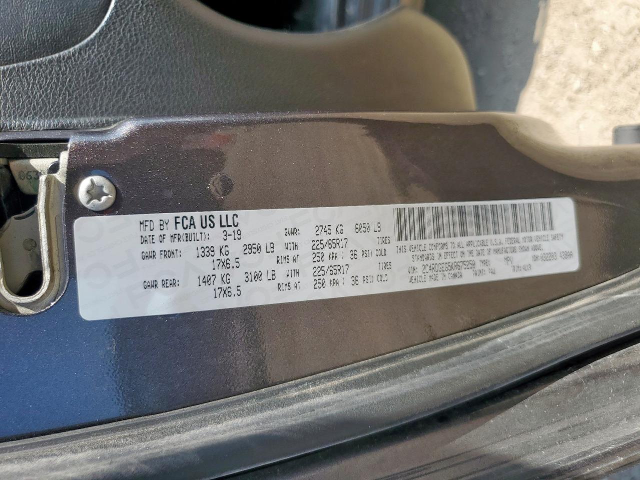 2019 Dodge Grand Caravan Gt VIN: 2C4RDGEG5KR675250 Lot: 64881145