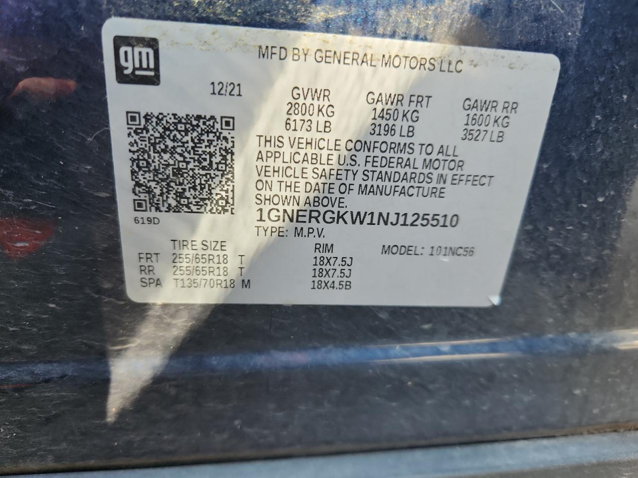 2022 Chevrolet Traverse Lt VIN: 1GNERGKW1NJ125510 Lot: 70231925