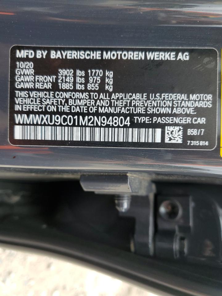 2021 Mini Cooper S VIN: WMWXU9C01M2N94804 Lot: 71044695