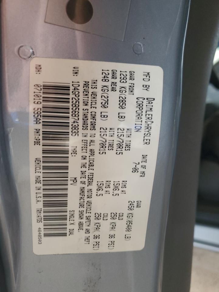 2006 Dodge Caravan Se VIN: 1D4GP25B56B743835 Lot: 70787045