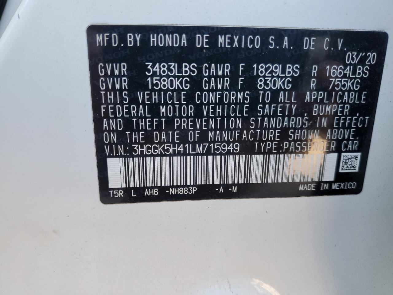 2020 Honda Fit Lx VIN: 3HGGK5H41LM715949 Lot: 70394555