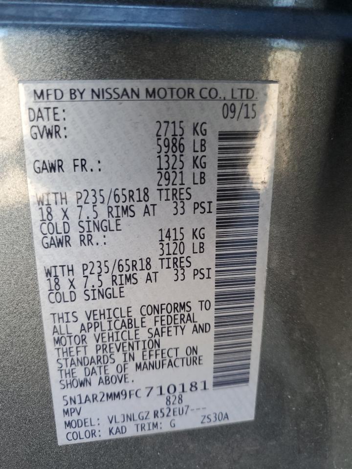 2015 Nissan Pathfinder S VIN: 5N1AR2MM9FC710181 Lot: 70499725