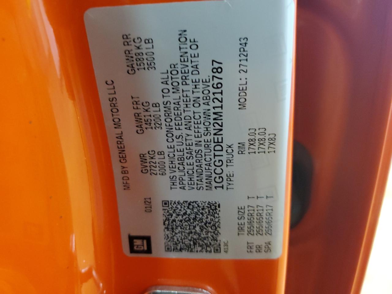 2021 Chevrolet Colorado Z71 VIN: 1GCGTDEN2M1216787 Lot: 69401875