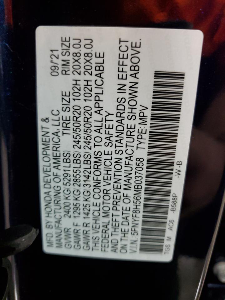 2021 Honda Passport Exl VIN: 5FNYF8H56MB037058 Lot: 68900085