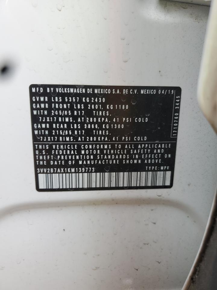 2019 Volkswagen Tiguan Se VIN: 3VV2B7AX1KM139773 Lot: 66730085