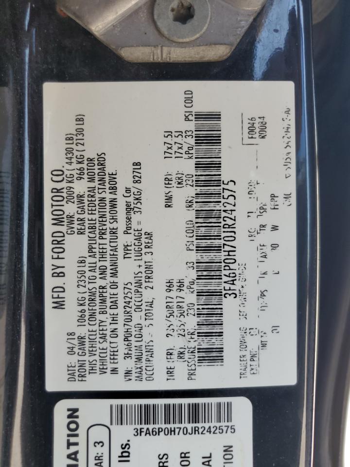 2018 Ford Fusion Se VIN: 3FA6P0H70JR242575 Lot: 68314755