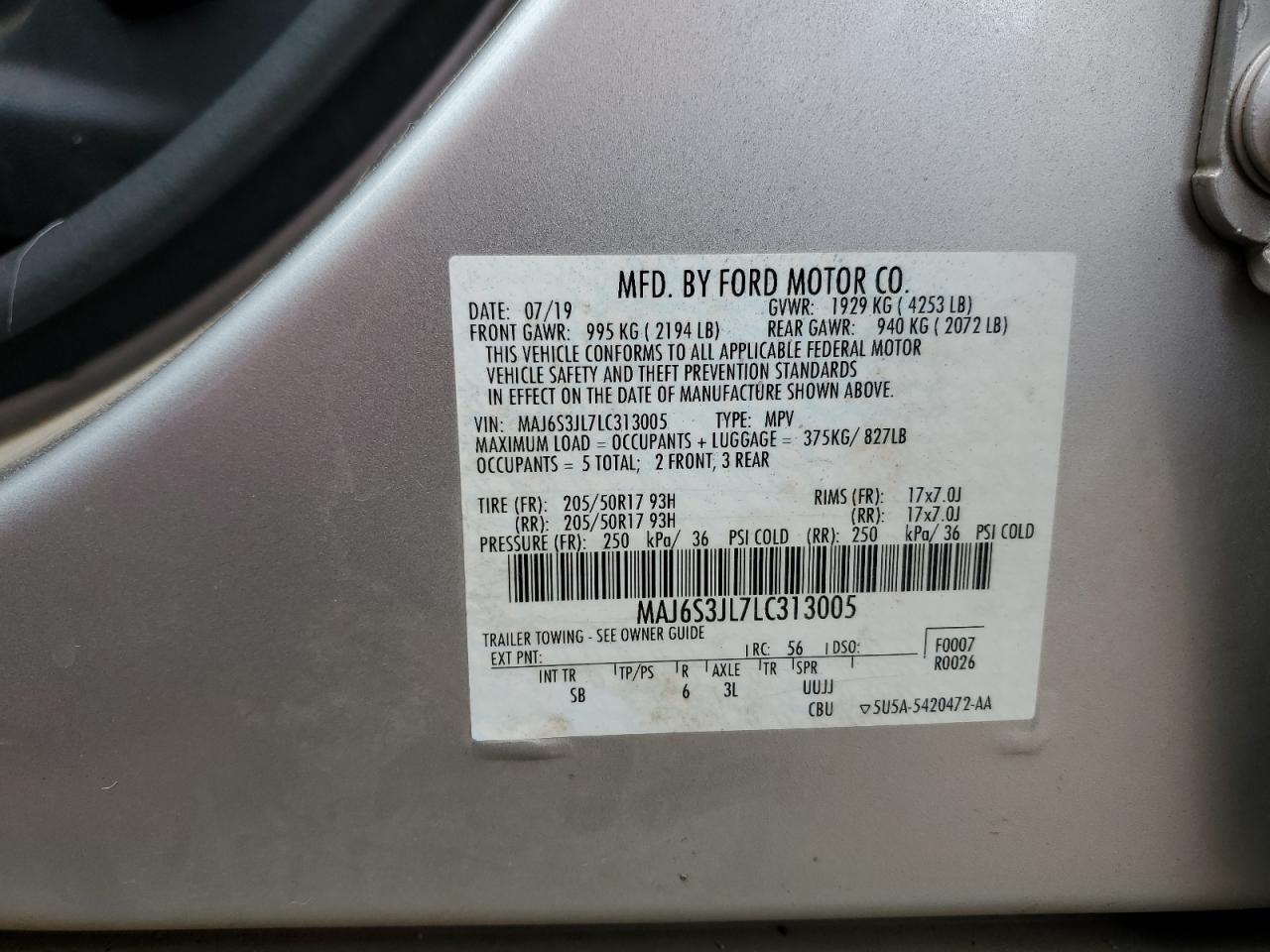 2020 Ford Ecosport Ses VIN: MAJ6S3JL7LC313005 Lot: 68158985