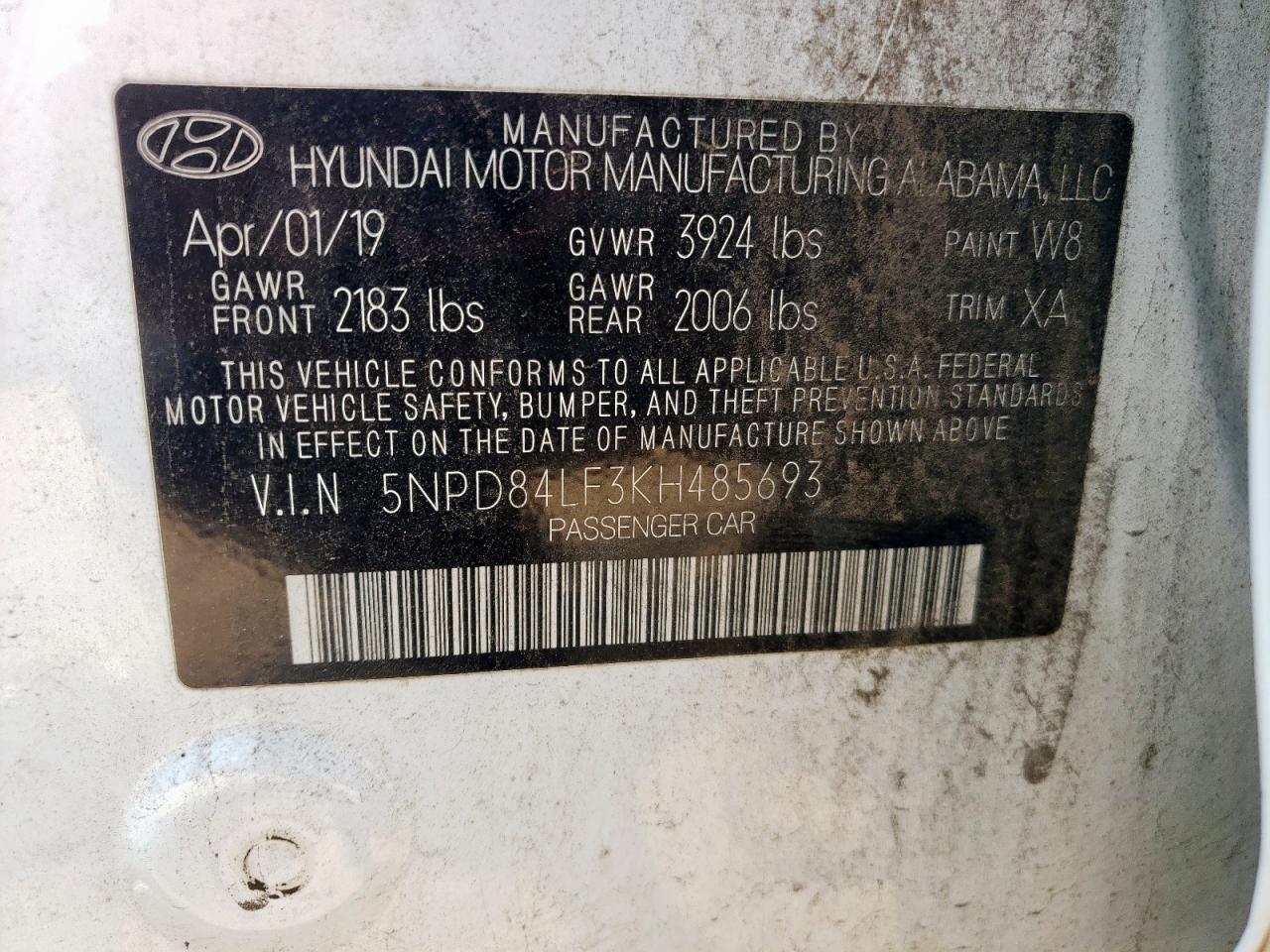 2019 Hyundai Elantra Sel VIN: 5NPD84LF3KH485693 Lot: 68524005