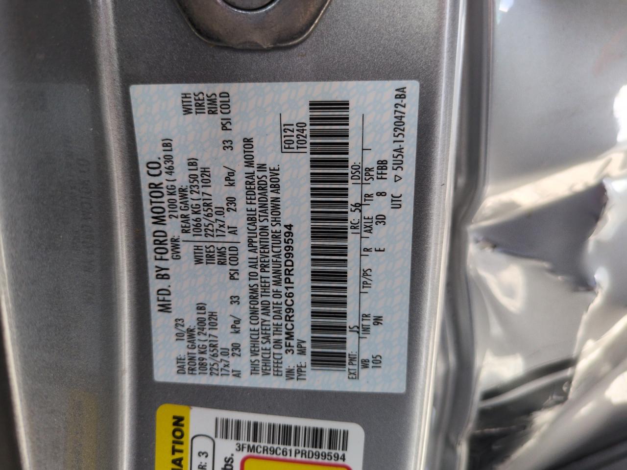 2023 Ford Bronco Sport Outer Banks VIN: 3FMCR9C61PRD99594 Lot: 68557055