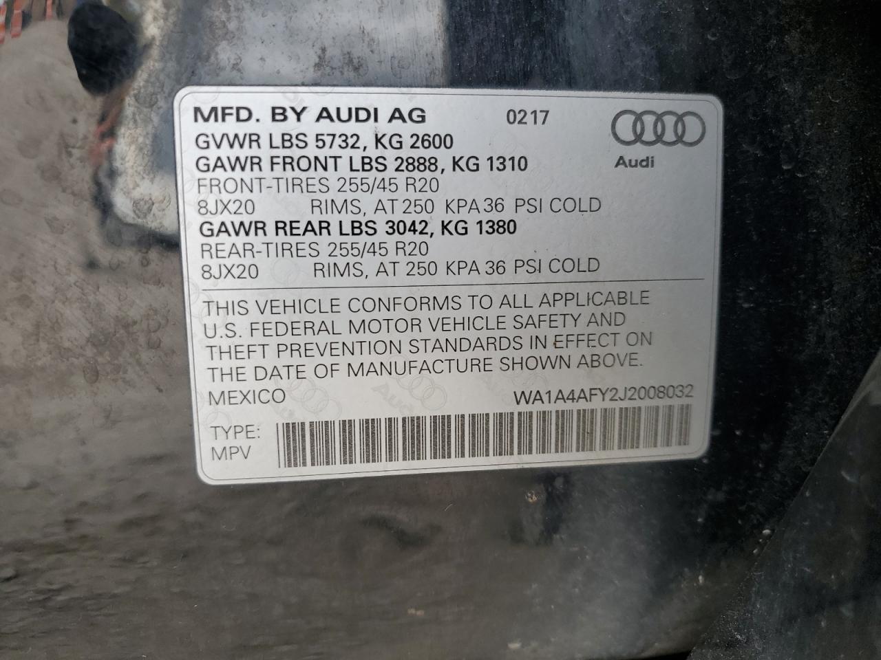 2018 Audi Sq5 Premium Plus VIN: WA1A4AFY2J2008032 Lot: 69949885