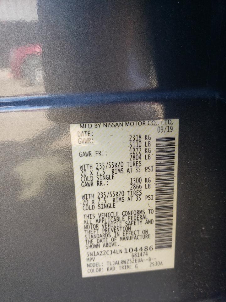 2020 Nissan Murano Sl VIN: 5N1AZ2CJ4LN104486 Lot: 70178075