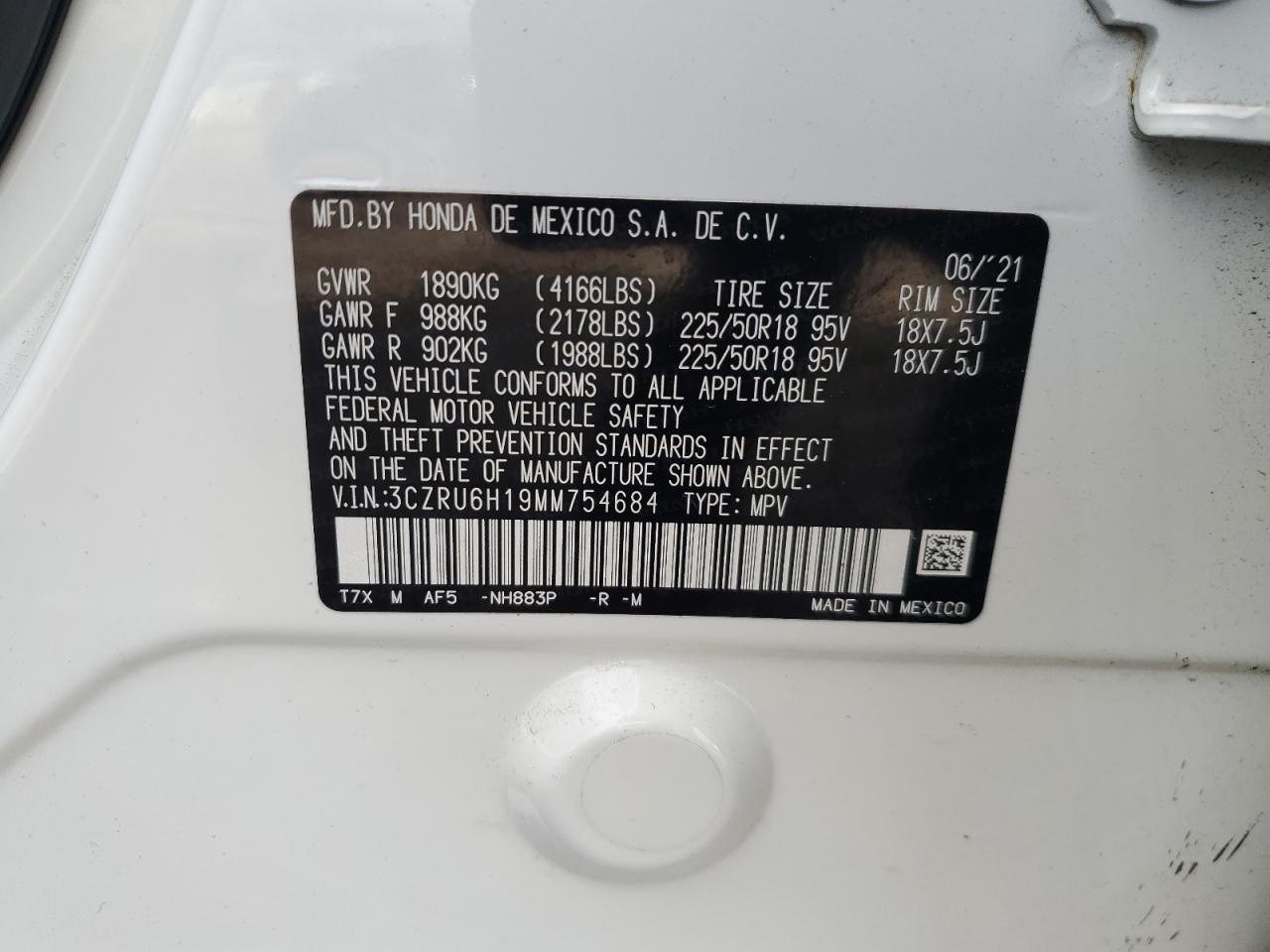 2021 Honda Hr-V Sport VIN: 3CZRU6H19MM754684 Lot: 69282045