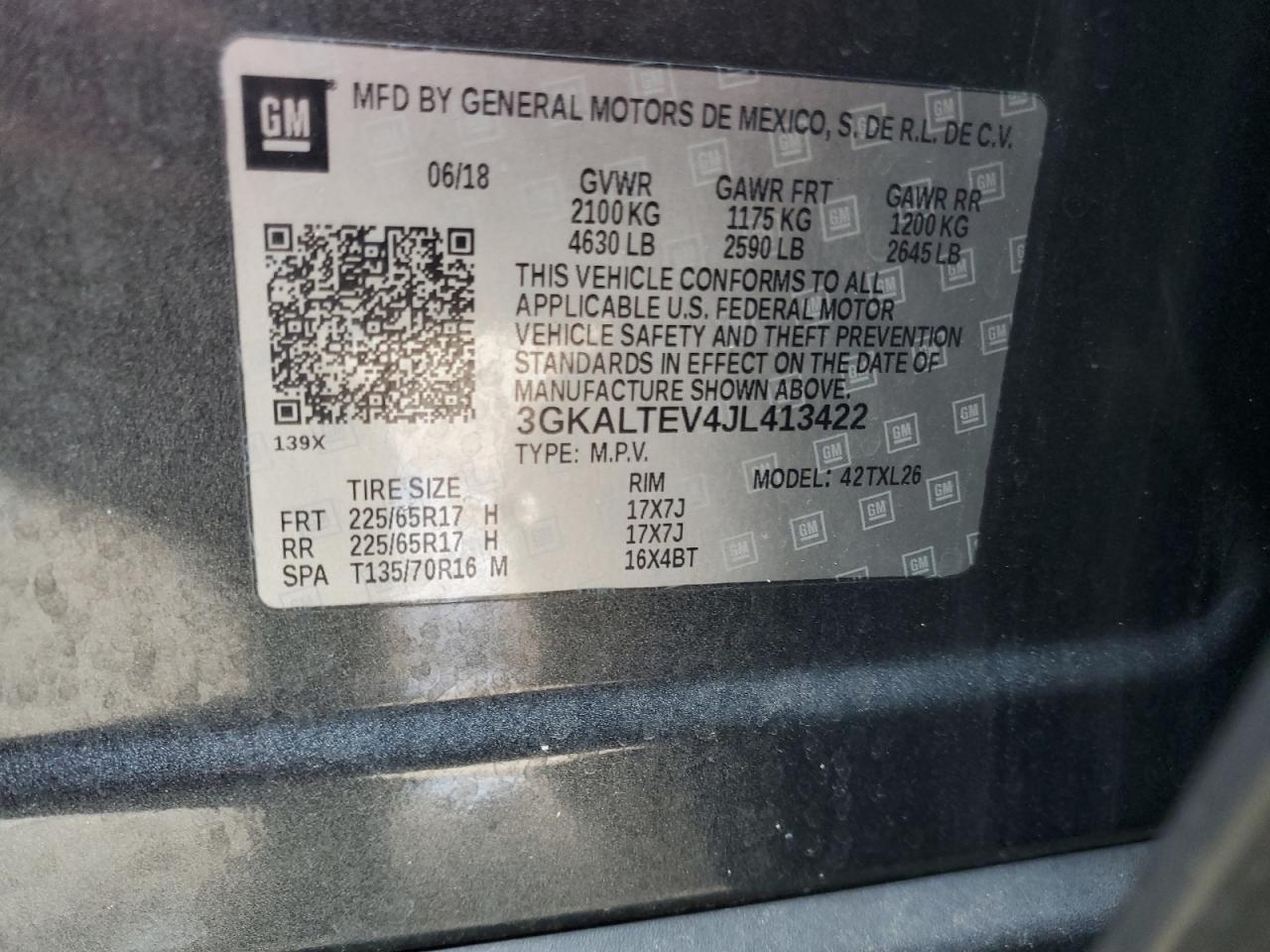 2018 GMC Terrain Sle VIN: 3GKALTEV4JL413422 Lot: 67567925