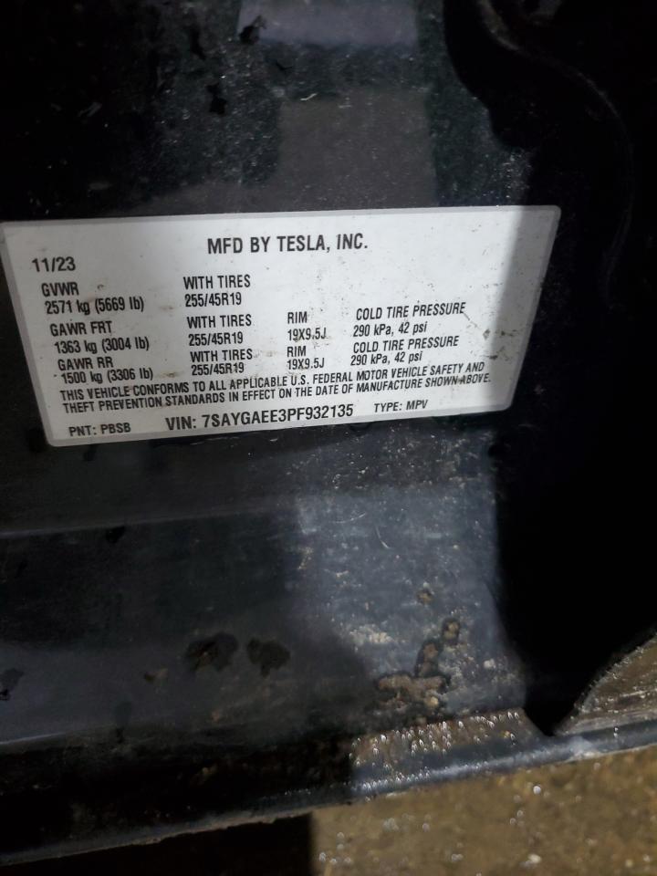 2023 Tesla Model Y VIN: 7SAYGAEE3PF932135 Lot: 68381555