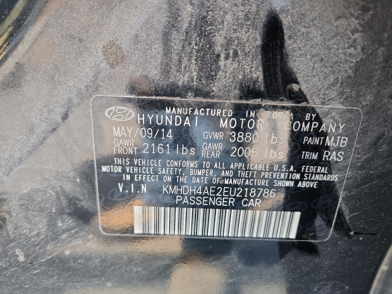 2014 Hyundai Elantra Se VIN: KMHDH4AE2EU218786 Lot: 69946265