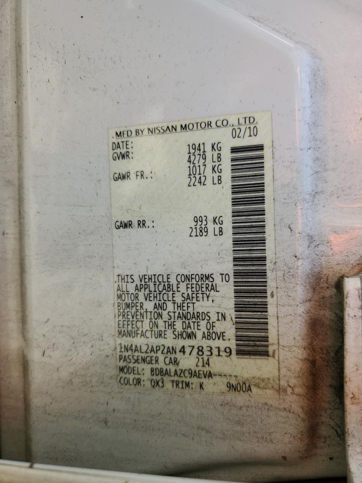 2010 Nissan Altima Base VIN: 1N4AL2AP2AN478319 Lot: 68454575