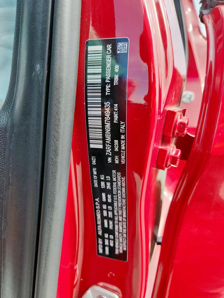 2021 Alfa Romeo Giulia Ti VIN: ZARFAMBN9M7649435 Lot: 69699115