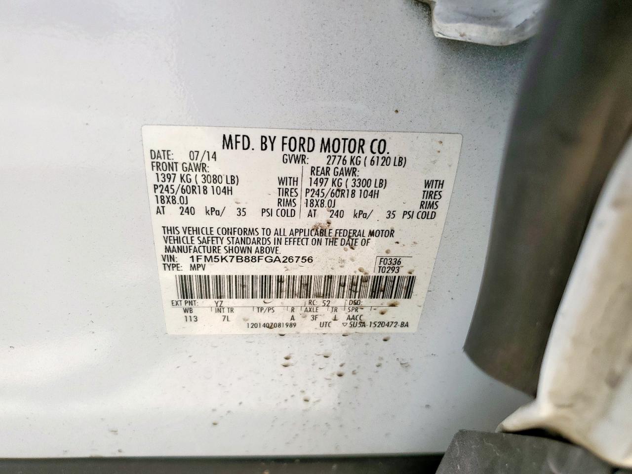 2015 Ford Explorer VIN: 1FM5K7B88FGA26756 Lot: 67653805