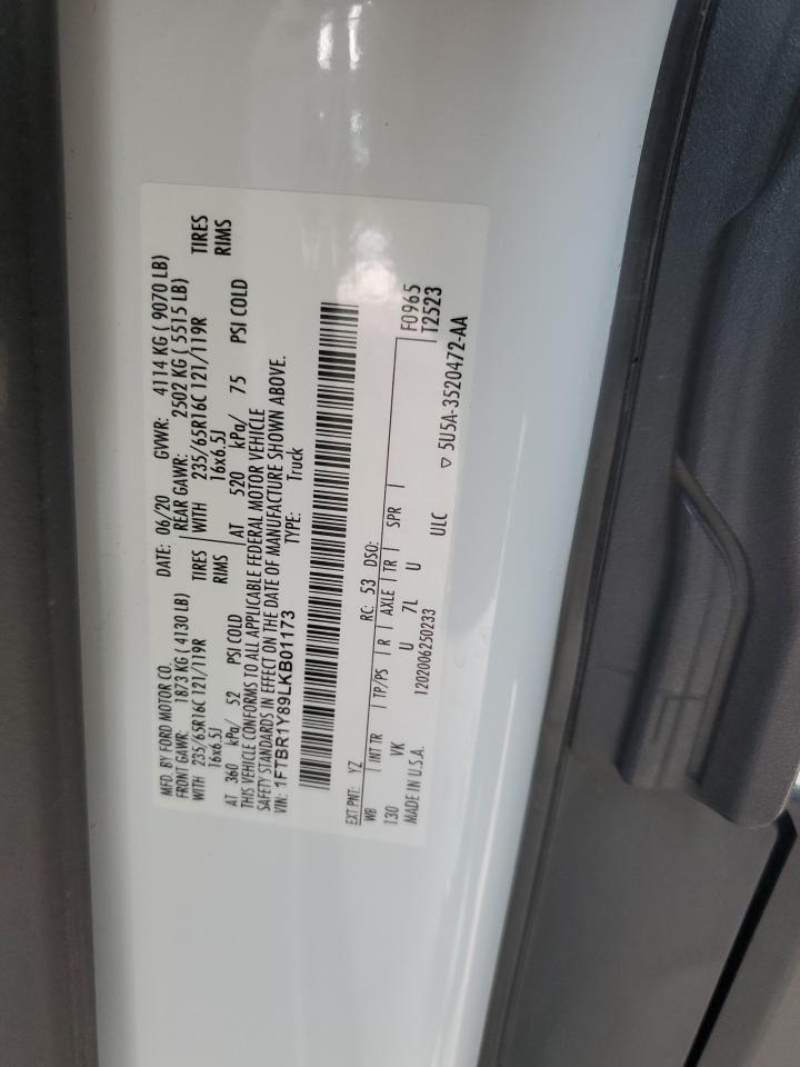 2020 Ford Transit T-250 VIN: 1FTBR1Y89LKB01173 Lot: 68169315