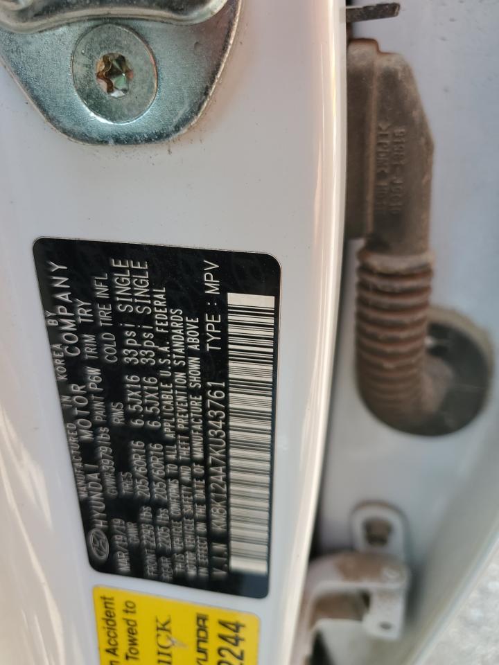 2019 Hyundai Kona Se VIN: KM8K12AA7KU343761 Lot: 69135145