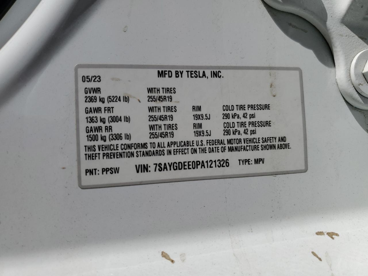 2023 Tesla Model Y VIN: 7SAYGDEE0PA121326 Lot: 69583615