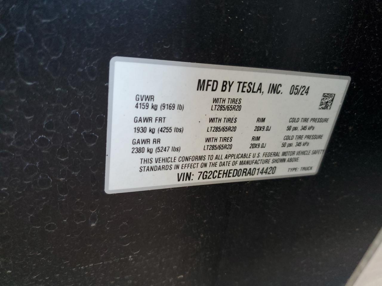2024 Tesla Cybertruck VIN: 7G2CEHED0RA014420 Lot: 69673615