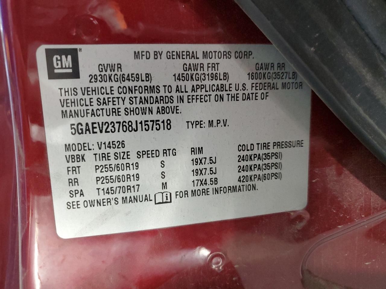 2008 Buick Enclave Cxl VIN: 5GAEV23768J157518 Lot: 69473805