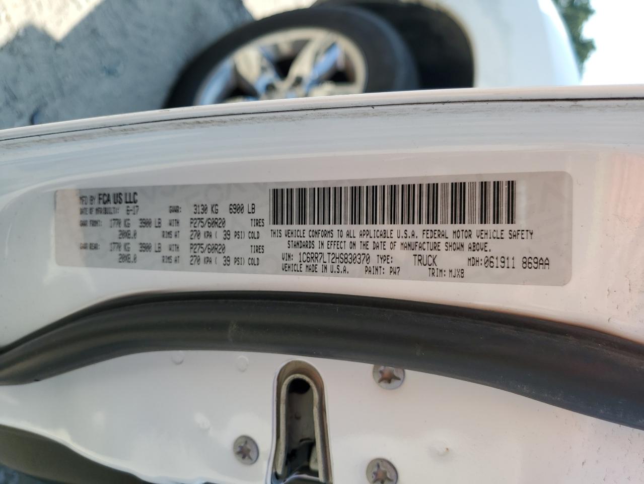 2017 Ram 1500 Slt VIN: 1C6RR7LT2HS830370 Lot: 68191835