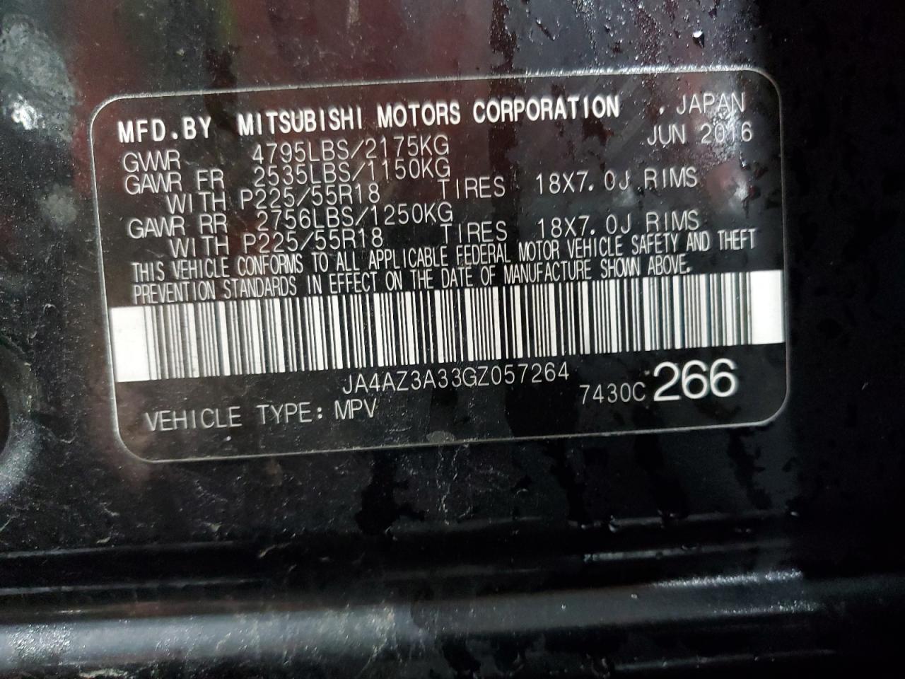 2016 Mitsubishi Outlander Se VIN: JA4AZ3A33GZ057264 Lot: 69369875