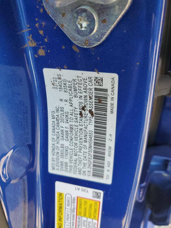 2022 Honda Civic Sport VIN: 2HGFE2F50NH594653 Lot: 66909805