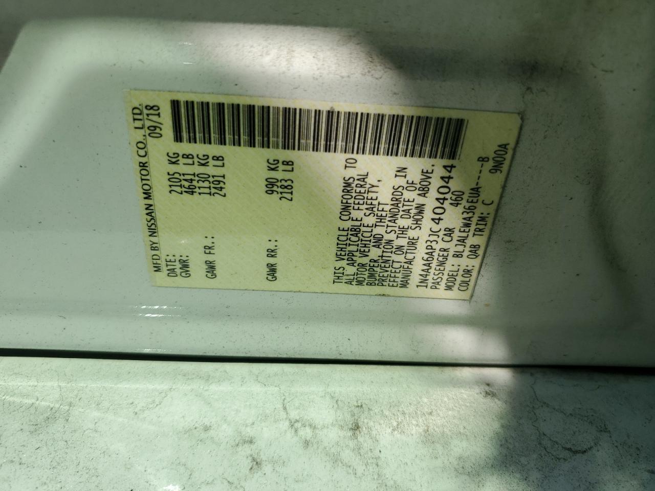 2018 Nissan Maxima 3.5S VIN: 1N4AA6AP3JC404044 Lot: 69553015