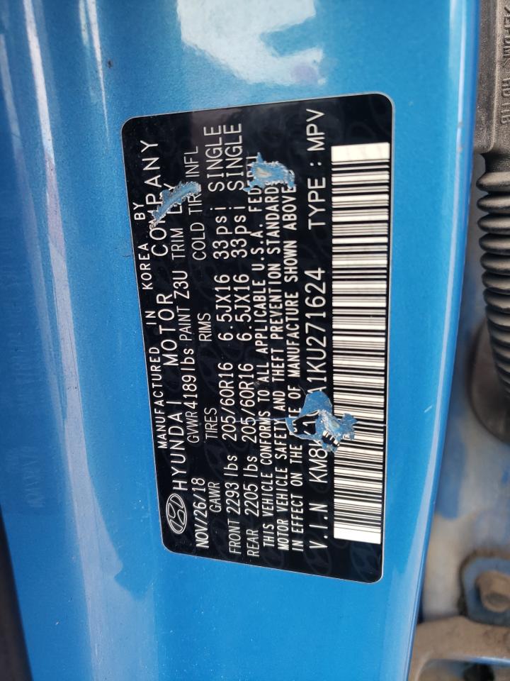 2019 Hyundai Kona Se VIN: KM8K1CAA1KU271624 Lot: 70127185