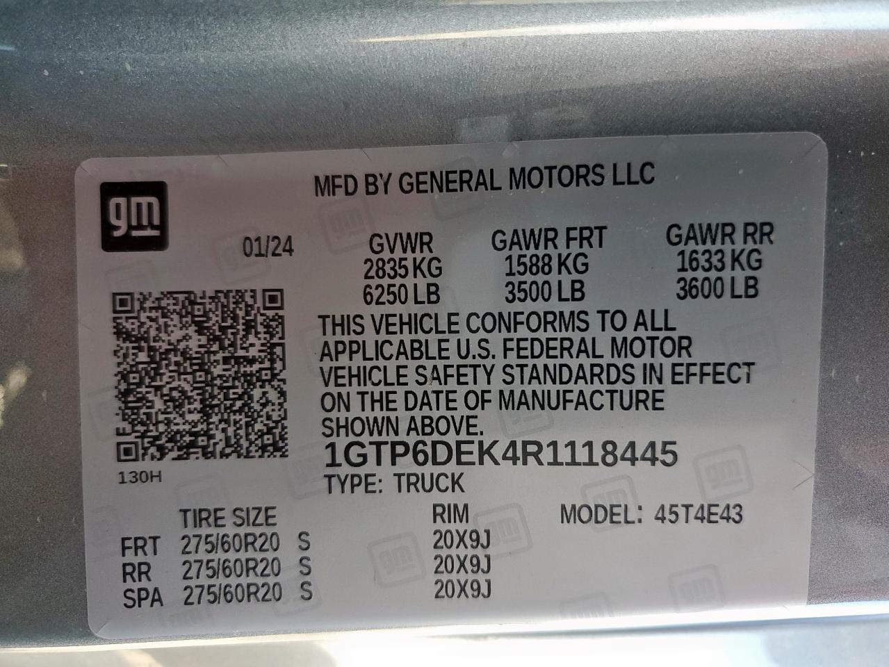 2024 GMC Canyon At4 VIN: 1GTP6DEK4R1118445 Lot: 84601575