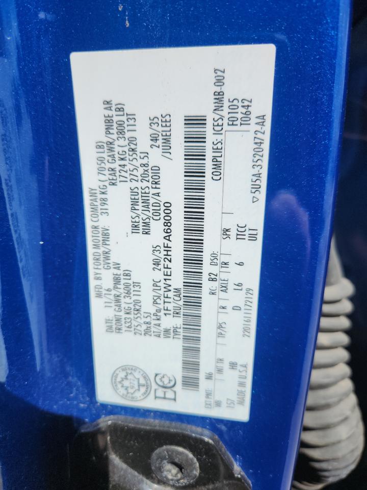 2017 Ford F150 Supercrew VIN: 1FTFW1EF2HFA68000 Lot: 68957525