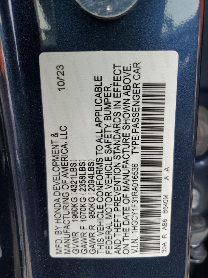 2024 Honda Accord Ex VIN: 1HGCY1F31RA016536 Lot: 69011825