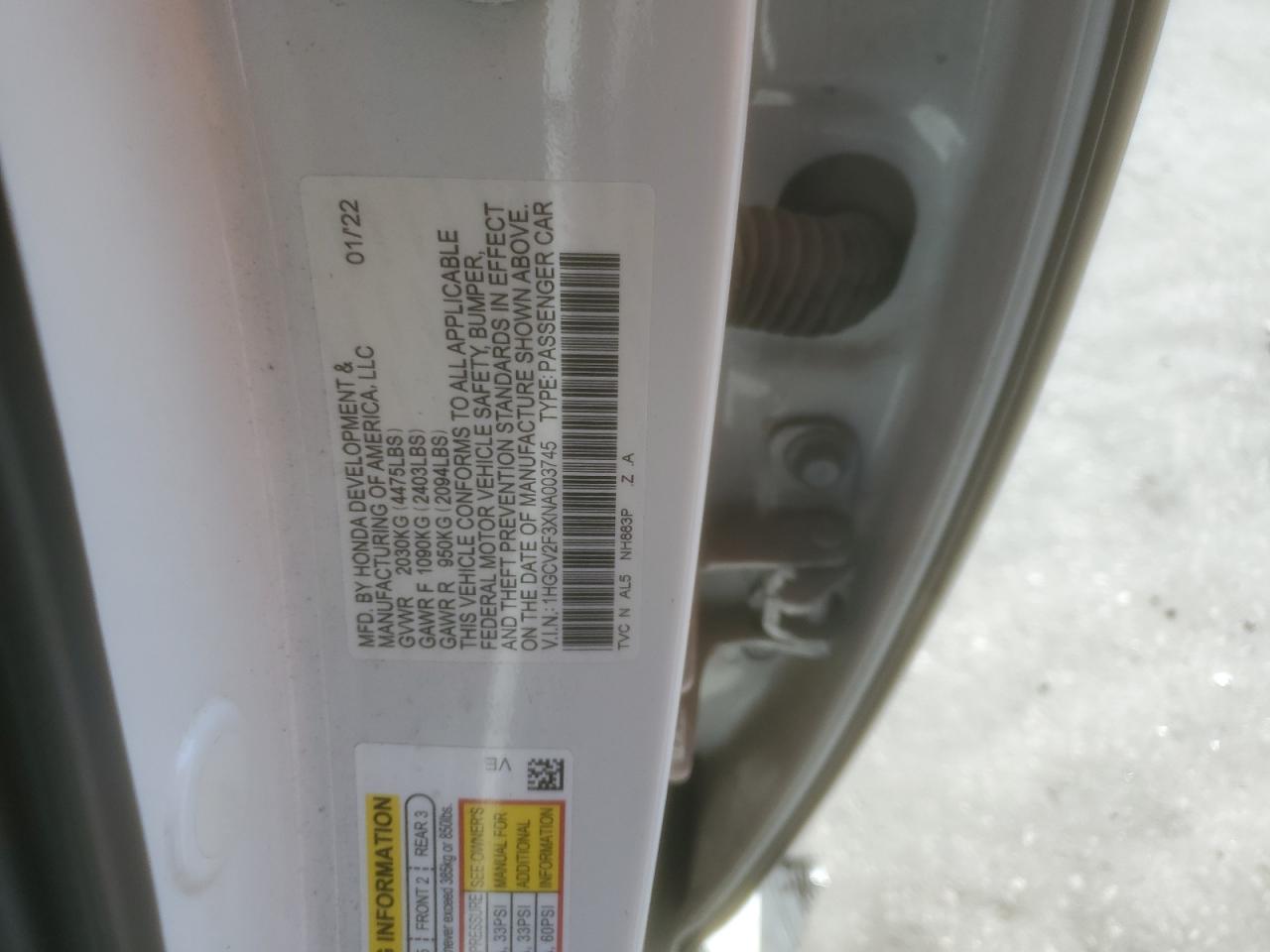 2022 Honda Accord Sport VIN: 1HGCV2F3XNA003745 Lot: 67844455