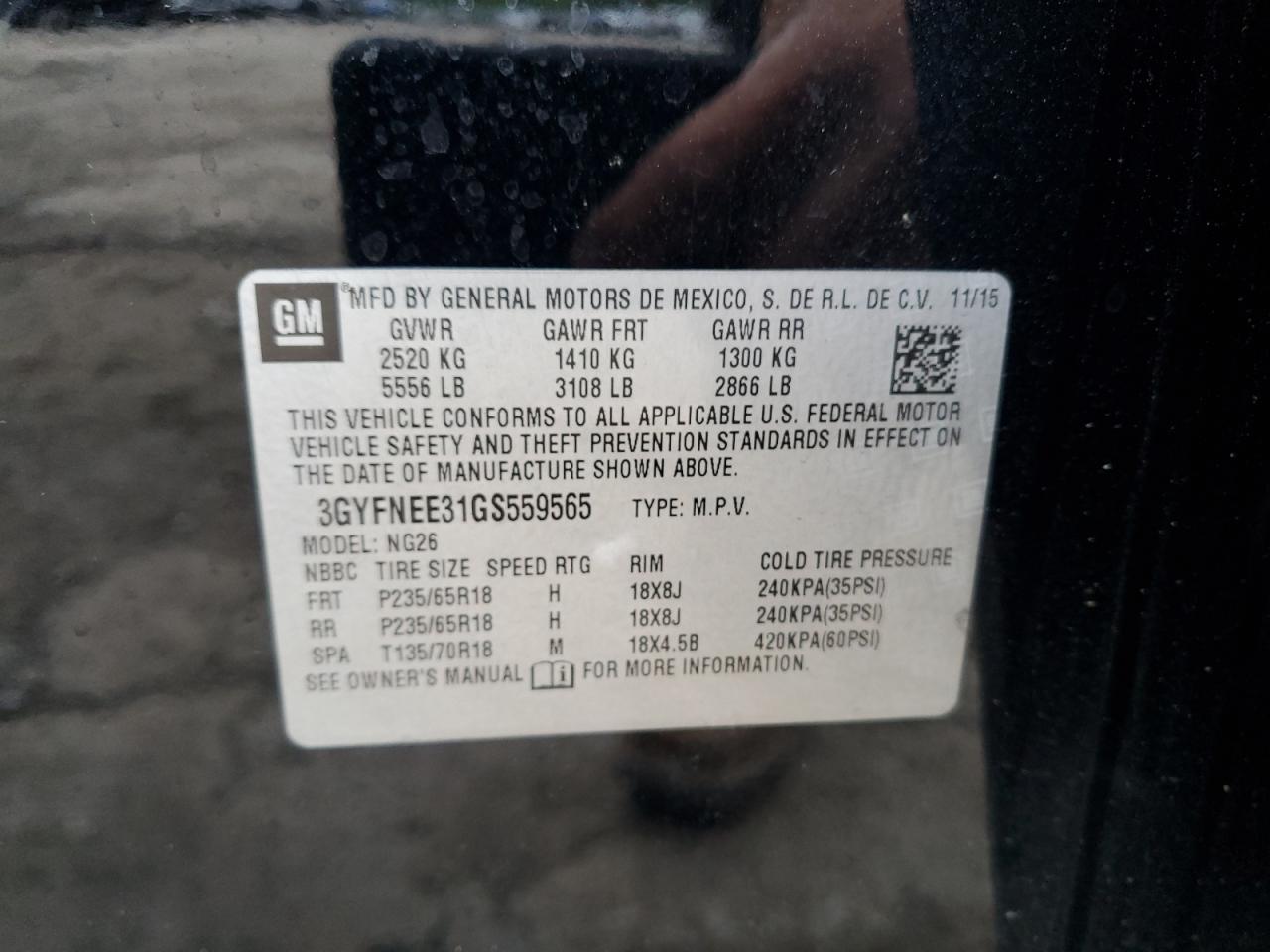 2016 Cadillac Srx Luxury Collection VIN: 3GYFNEE31GS559565 Lot: 69442105