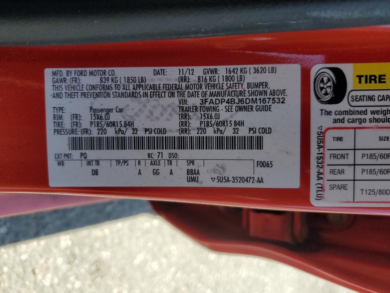 3FADP4BJ6DM167532 2013 Ford Fiesta Se