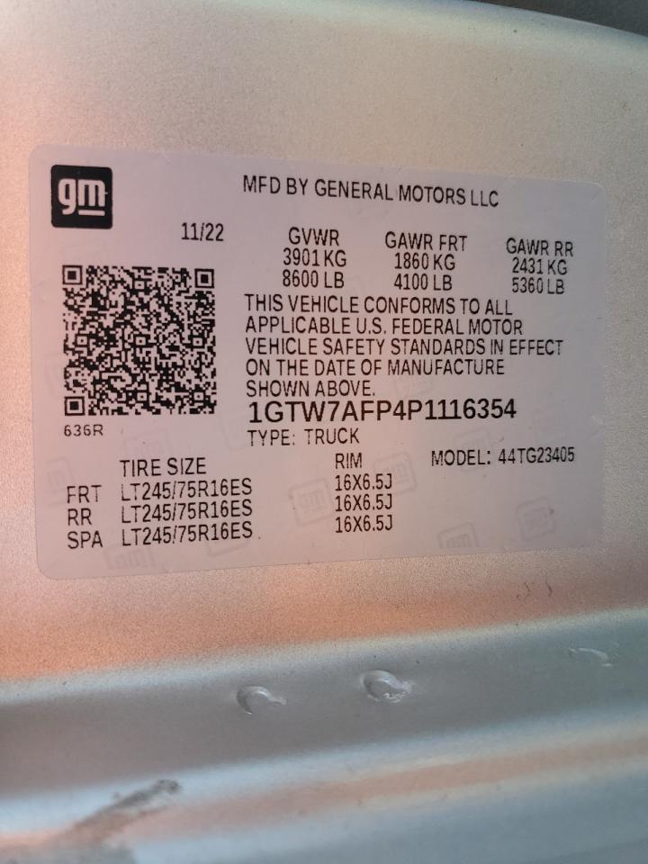 2023 GMC Savana G2500 VIN: 1GTW7AFP4P1116354 Lot: 87481375