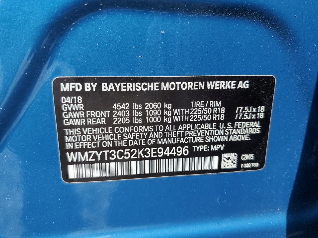 2019 Mini Cooper S Countryman VIN: WMZYT3C52K3E94496 Lot: 70632455