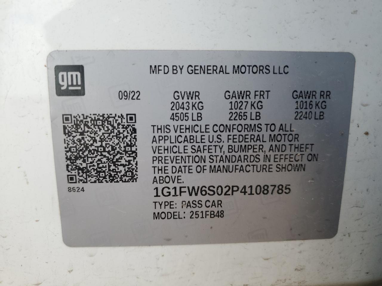 2023 Chevrolet Bolt Ev 1Lt VIN: 1G1FW6S02P4108785 Lot: 67545485