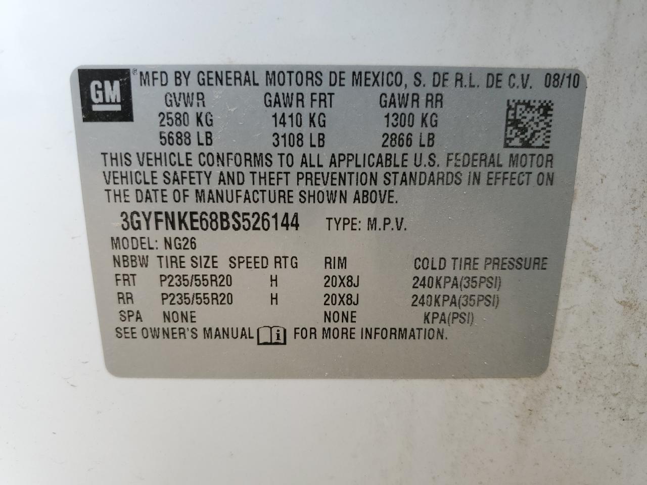 2011 Cadillac Srx Premium Collection VIN: 3GYFNKE68BS526144 Lot: 69032125