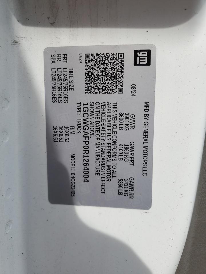 2024 Chevrolet Express G2500 VIN: 1GCWGAFP0R1264004 Lot: 69679145