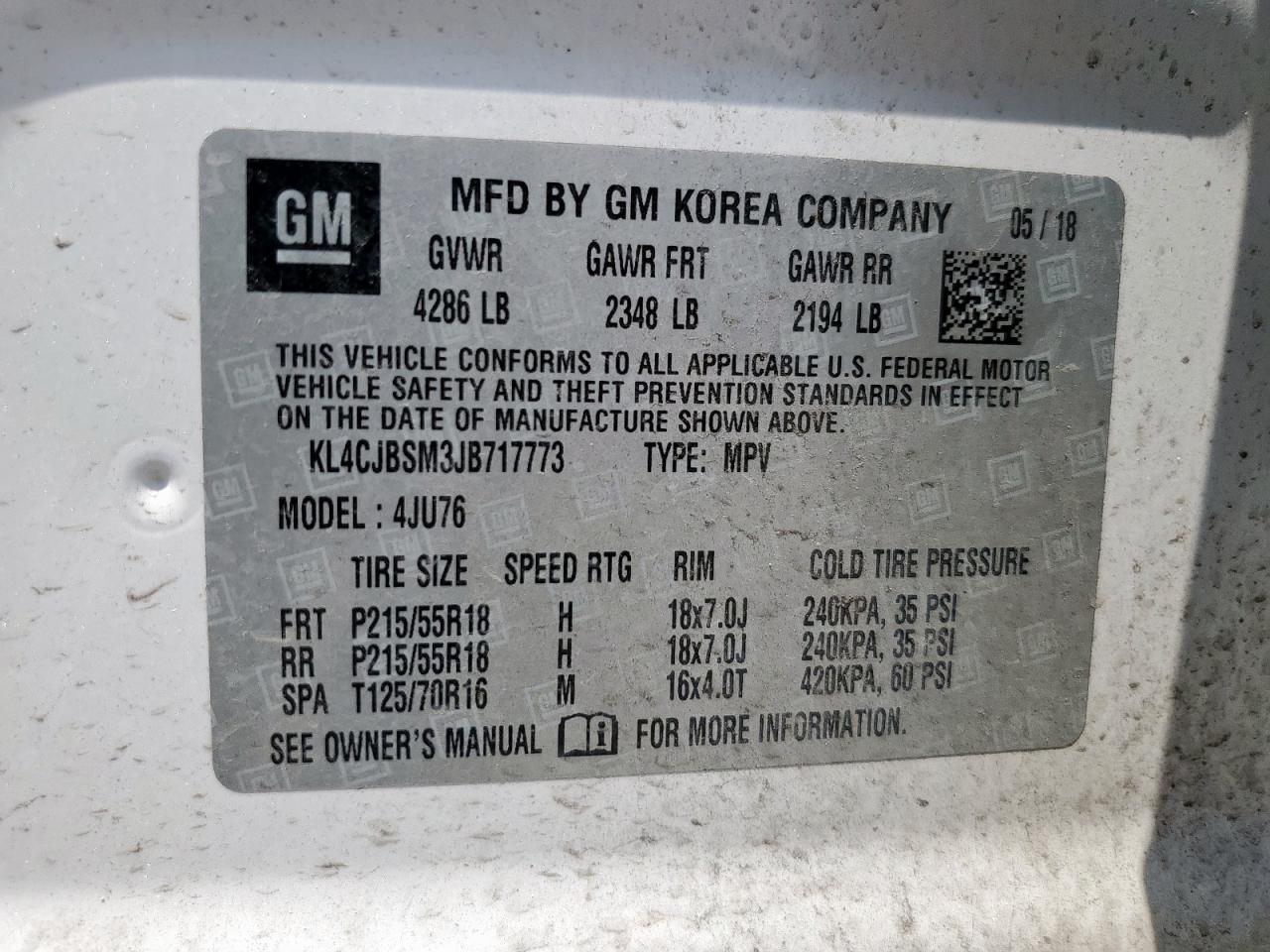 2018 Buick Encore Preferred Ii VIN: KL4CJBSM3JB717773 Lot: 70197715